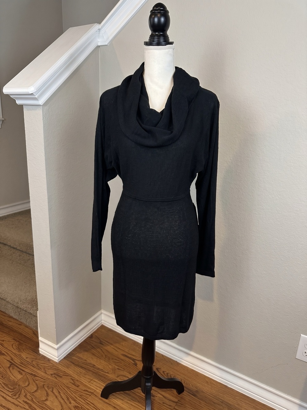 Qi Black Cowl Neck Sweater Dress